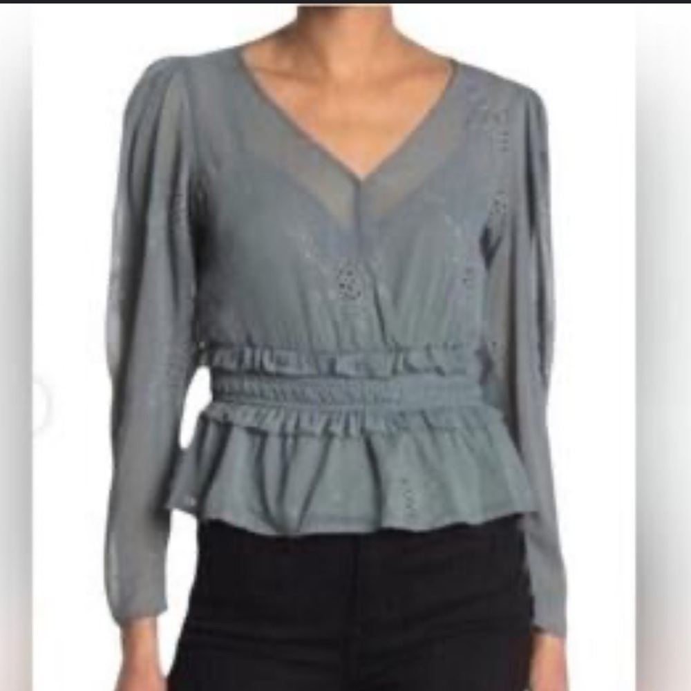 ASTR the Label | Sage Eyelet Balloon Sheer Sleeve Blouse Whimsigoth Fairy Boho